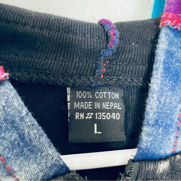 Boho Floral Embroidered Distressed Patchwork Zip Front Hooded Jacket Large - Picture 7 of 7